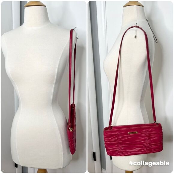 Y2K Michael Kors Red Pleated Leather Clutch Shoulder Bag Gathered Convertible - Picture 2 of 7